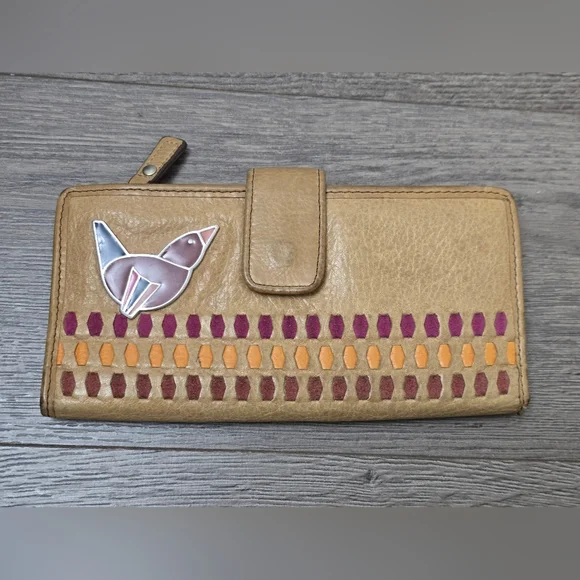 Fossil Wallet Bird Leather Colorful Fun Funky Boho - Picture 1 of 10